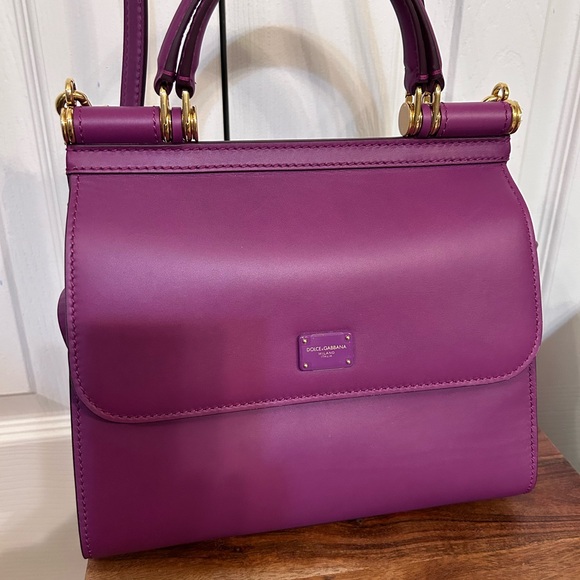 DOLCE & GABBANA Calfskin Small Sicily 58 Bag in plum color - Picture 2 of 16